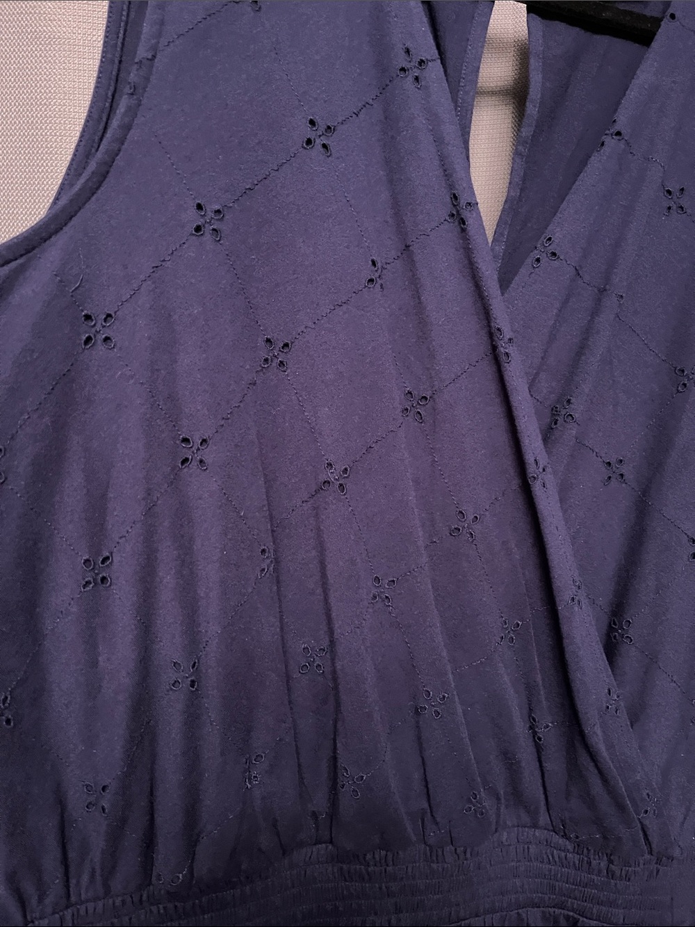 Lane Bryant Dark Navy Sleeveless Faux-Wrap Eyelet Jumpsuit - Picture 2 of 6